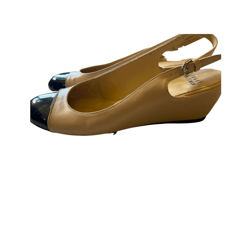 COPY - Stuart Weitzman size 10 m sling back wedge heel beige/ black patten